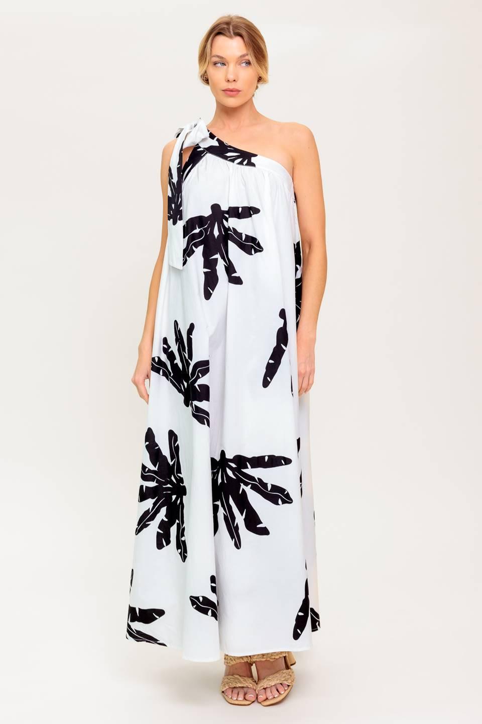Sunset Serenade Woven Maxi Dress in white black, view 1 — Soul Flow Apparel