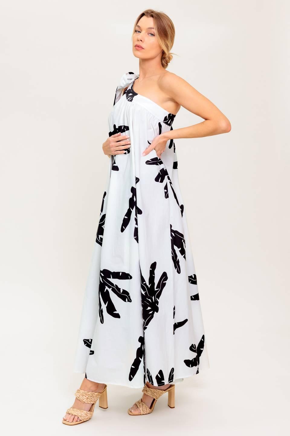 Sunset Serenade Woven Maxi Dress in white black, view 3 — Soul Flow Apparel