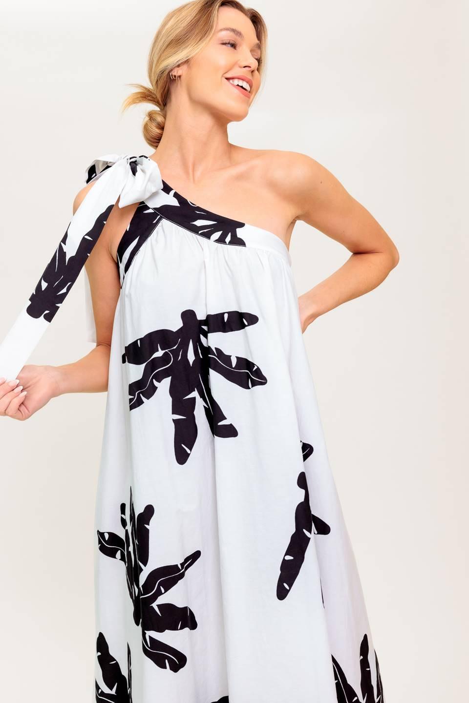 Sunset Serenade Woven Maxi Dress in white black, view 5 — Soul Flow Apparel