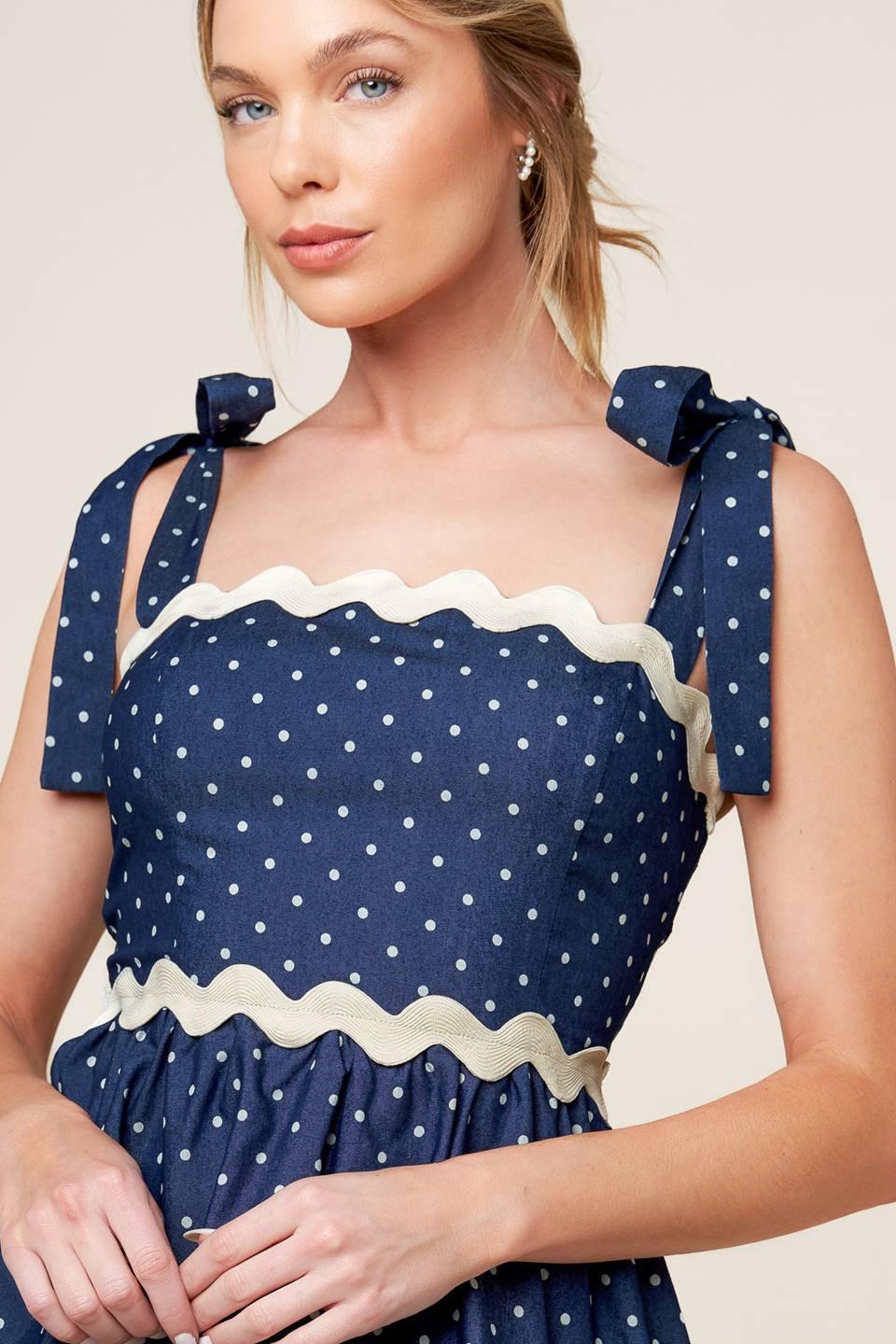 Divinely Dotted Woven Mini Dress in dark indigo, view 6 — Soul Flow Apparel