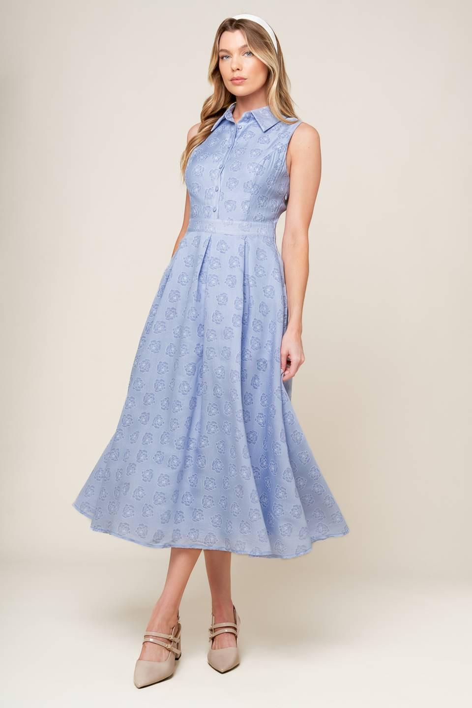 Grand Entrance Woven Midi Dress in slate blue, view 1 — Soul Flow Apparel