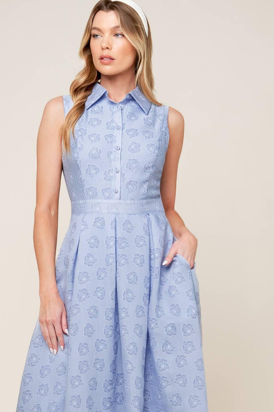 Grand Entrance Woven Midi Dress in slate blue, view 2 — Soul Flow Apparel