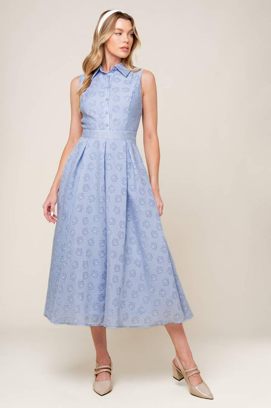 Grand Entrance Woven Midi Dress in slate blue, view 3 — Soul Flow Apparel