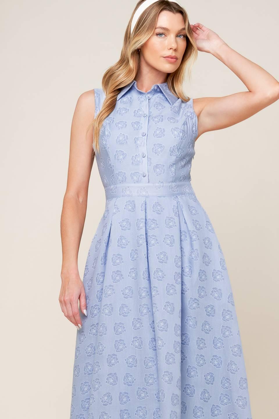 Grand Entrance Woven Midi Dress in slate blue, view 4 — Soul Flow Apparel