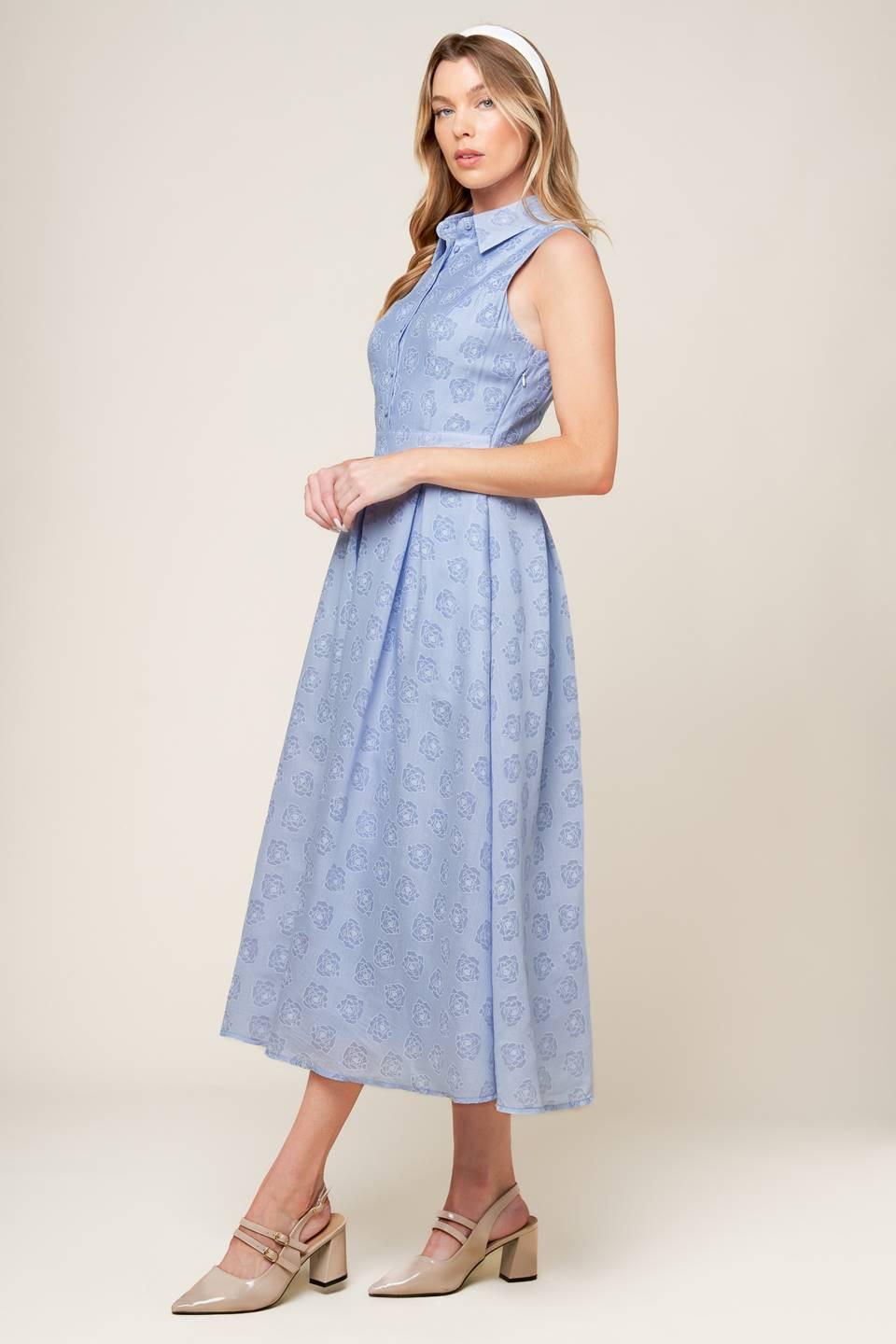 Grand Entrance Woven Midi Dress in slate blue, view 5 — Soul Flow Apparel