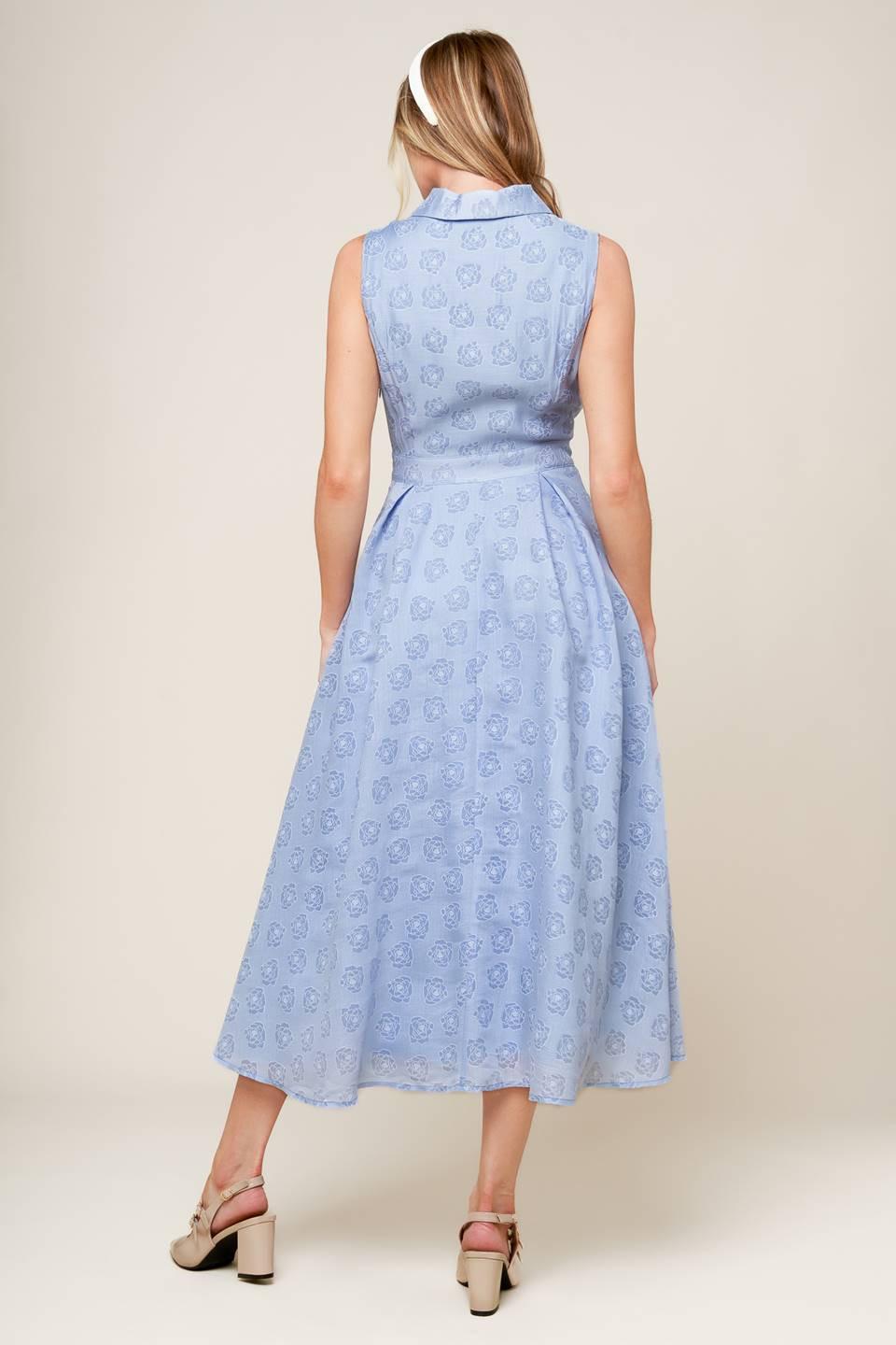 Grand Entrance Woven Midi Dress in slate blue, view 6 — Soul Flow Apparel