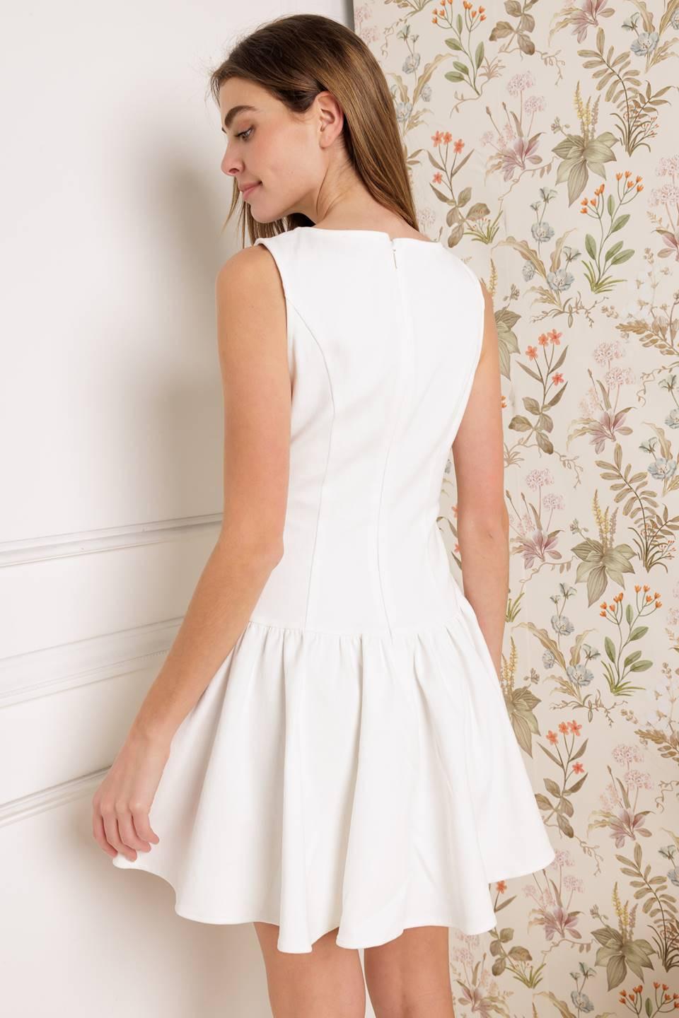 Palm Picnic Woven Mini Dress in white denim, view 7 — Soul Flow Apparel