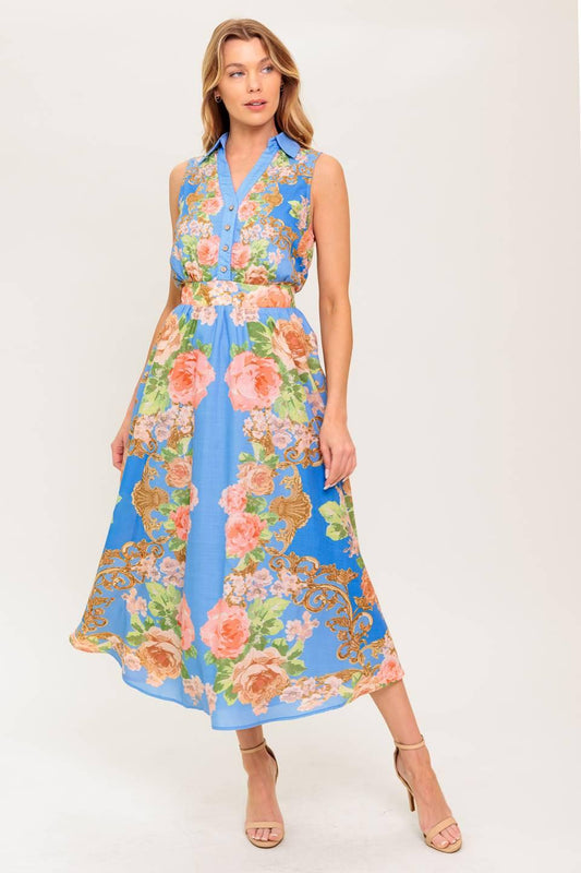 Lost in a Dream Woven Midi Dress in powder blue, view 1 — Soul Flow Apparel