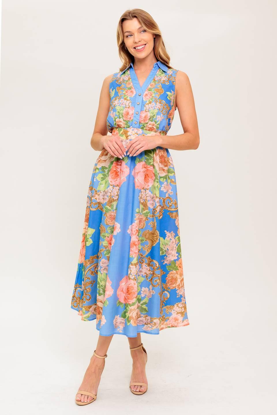 Lost in a Dream Woven Midi Dress in powder blue, view 2 — Soul Flow Apparel