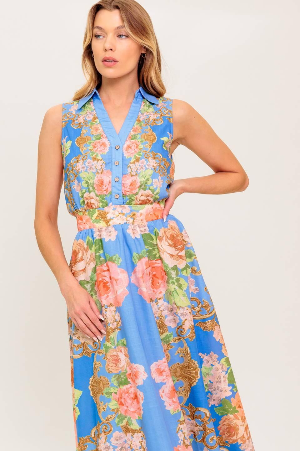 Lost in a Dream Woven Midi Dress in powder blue, view 3 — Soul Flow Apparel