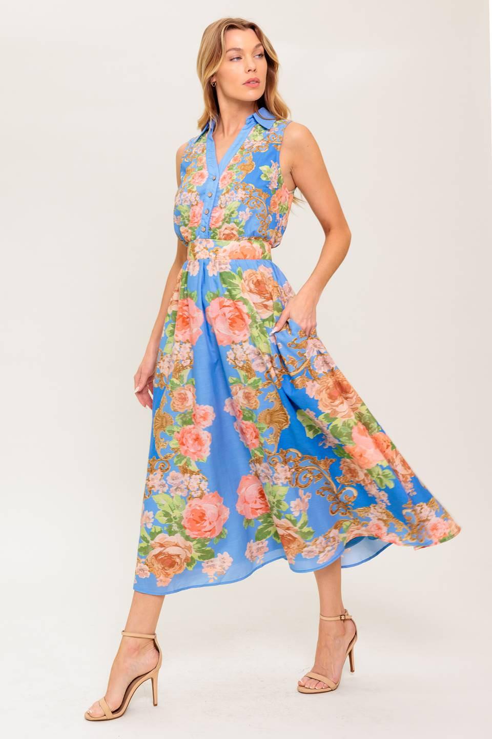 Lost in a Dream Woven Midi Dress in powder blue, view 5 — Soul Flow Apparel
