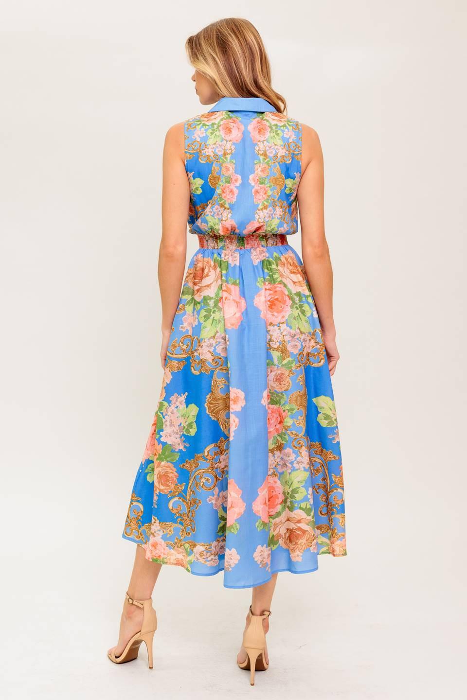 Lost in a Dream Woven Midi Dress in powder blue, view 6 — Soul Flow Apparel