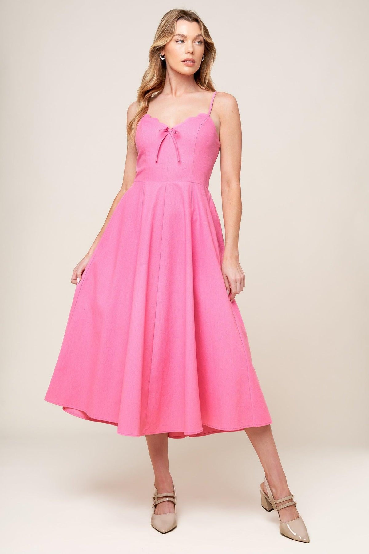 Let the Light Pink Woven Midi Dress, view 1 — Soul Flow Apparel