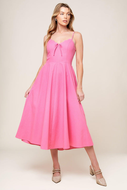 Let the Light Pink Woven Midi Dress, view 1 — Soul Flow Apparel