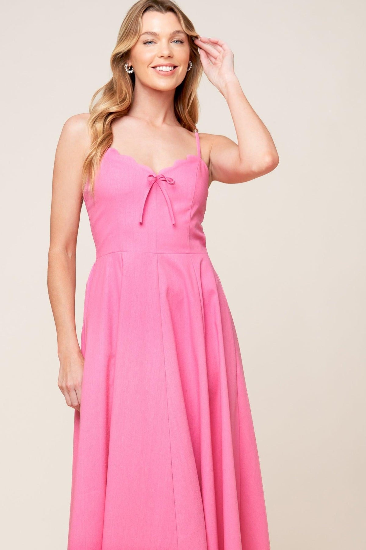 Let the Light Pink Woven Midi Dress, view 2 — Soul Flow Apparel