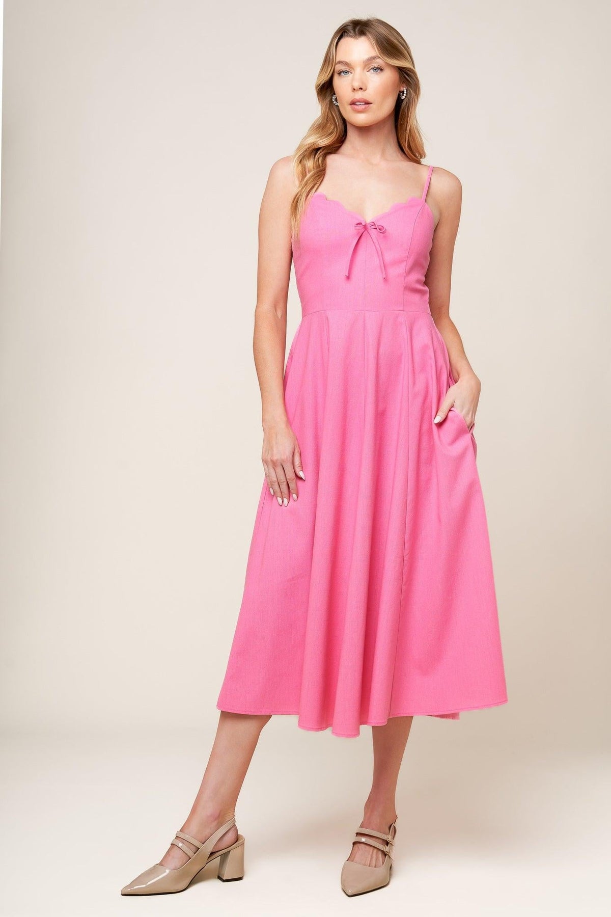 Let the Light Pink Woven Midi Dress, view 3 — Soul Flow Apparel