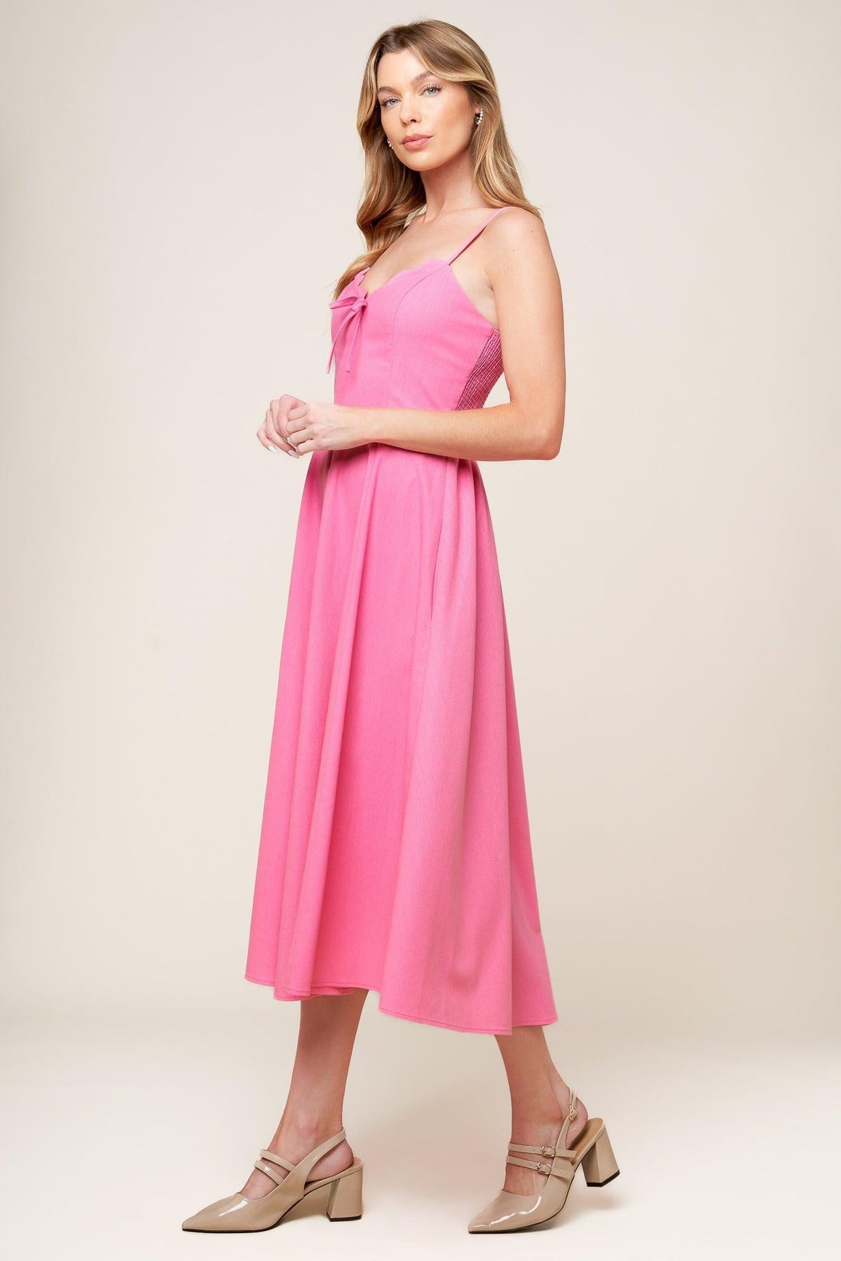 Let the Light Pink Woven Midi Dress, view 4 — Soul Flow Apparel