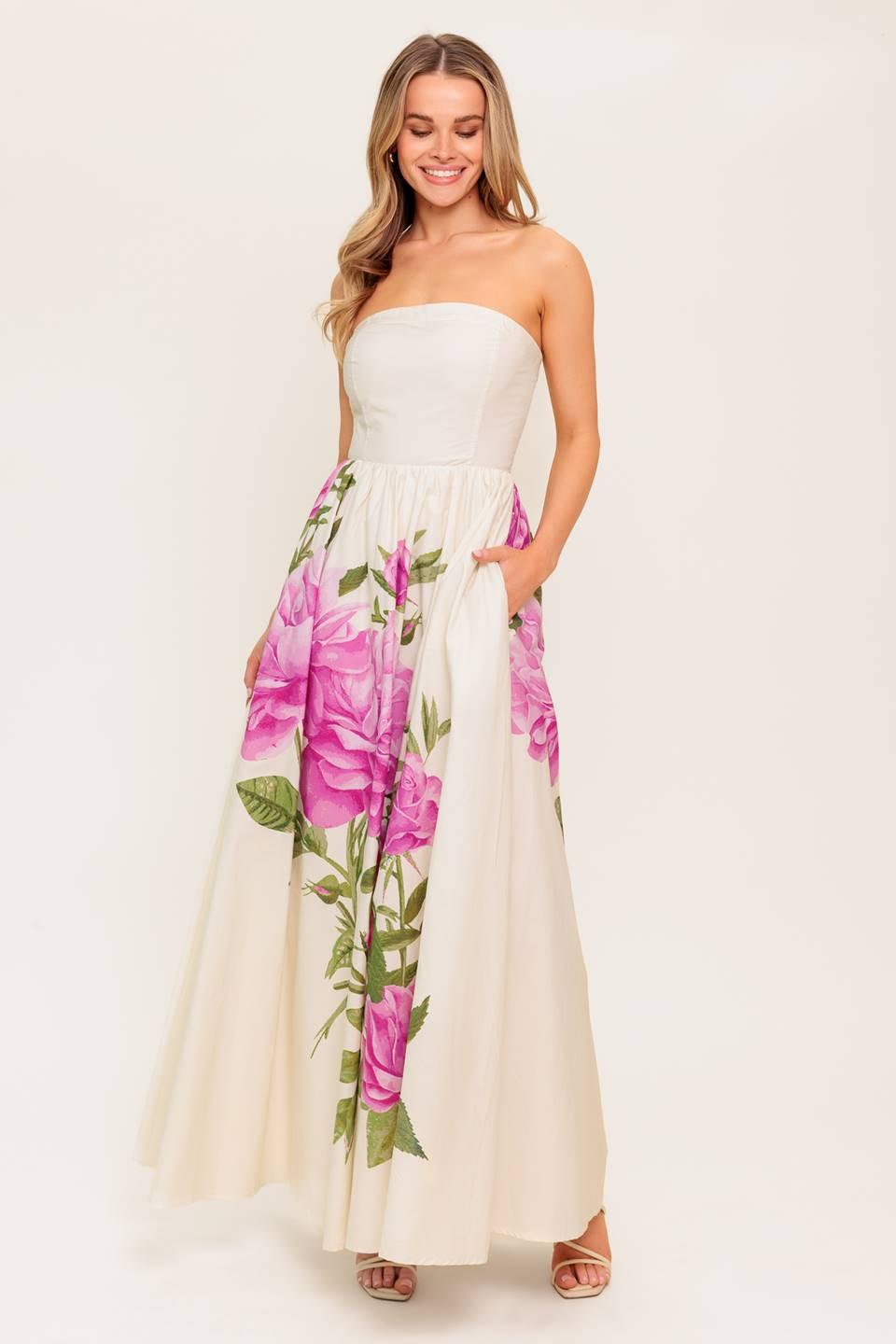 Caught in the Breeze Floral Woven Maxi Dress in ivory, view 1 — Soul Flow Apparel