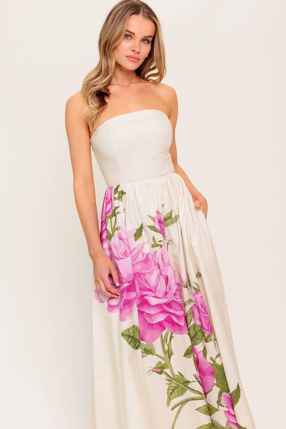 Caught in the Breeze Floral Woven Maxi Dress in ivory, view 2 — Soul Flow Apparel