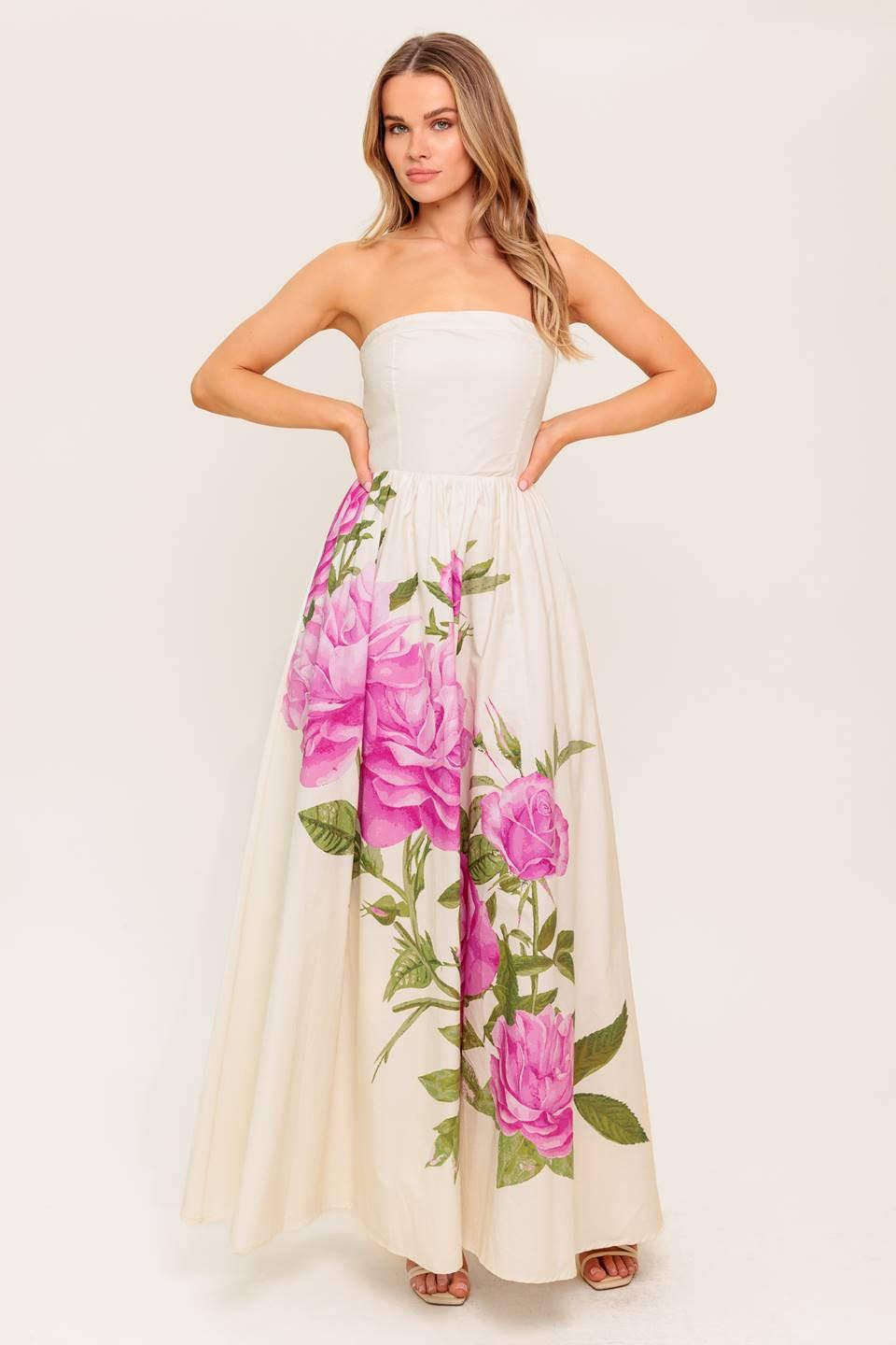 Caught in the Breeze Floral Woven Maxi Dress in ivory, view 3 — Soul Flow Apparel
