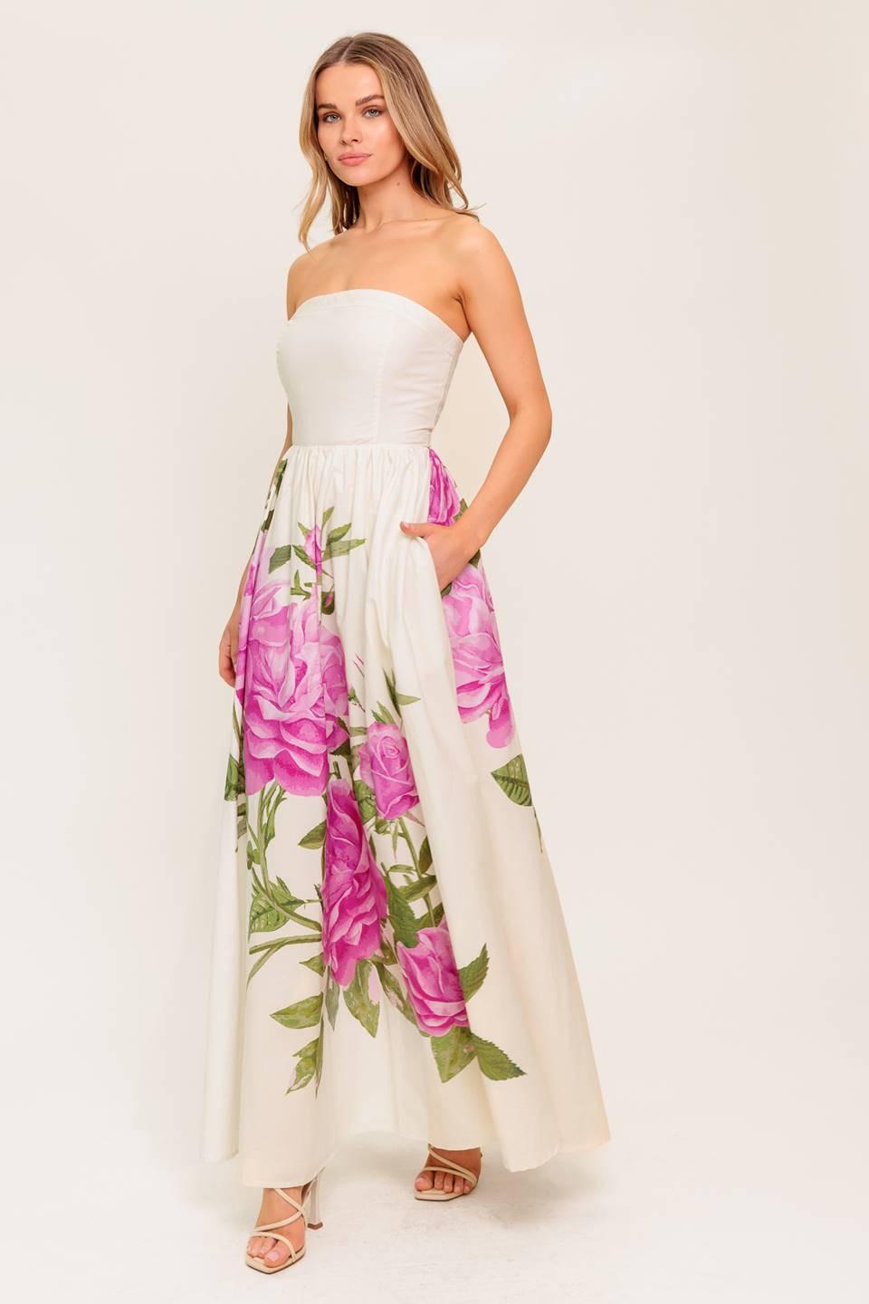 Caught in the Breeze Floral Woven Maxi Dress in ivory, view 6 — Soul Flow Apparel