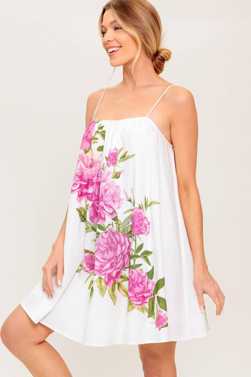 Garden Whispers Pink Floral Woven Mini Dress in off-white, view 4 — Soul Flow Apparel