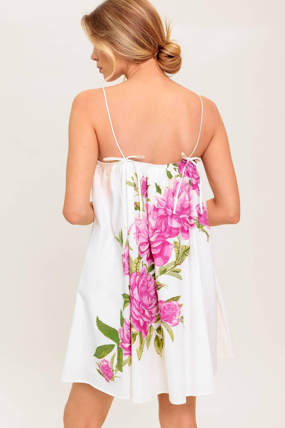 Garden Whispers Pink Floral Woven Mini Dress in off-white, view 6 — Soul Flow Apparel