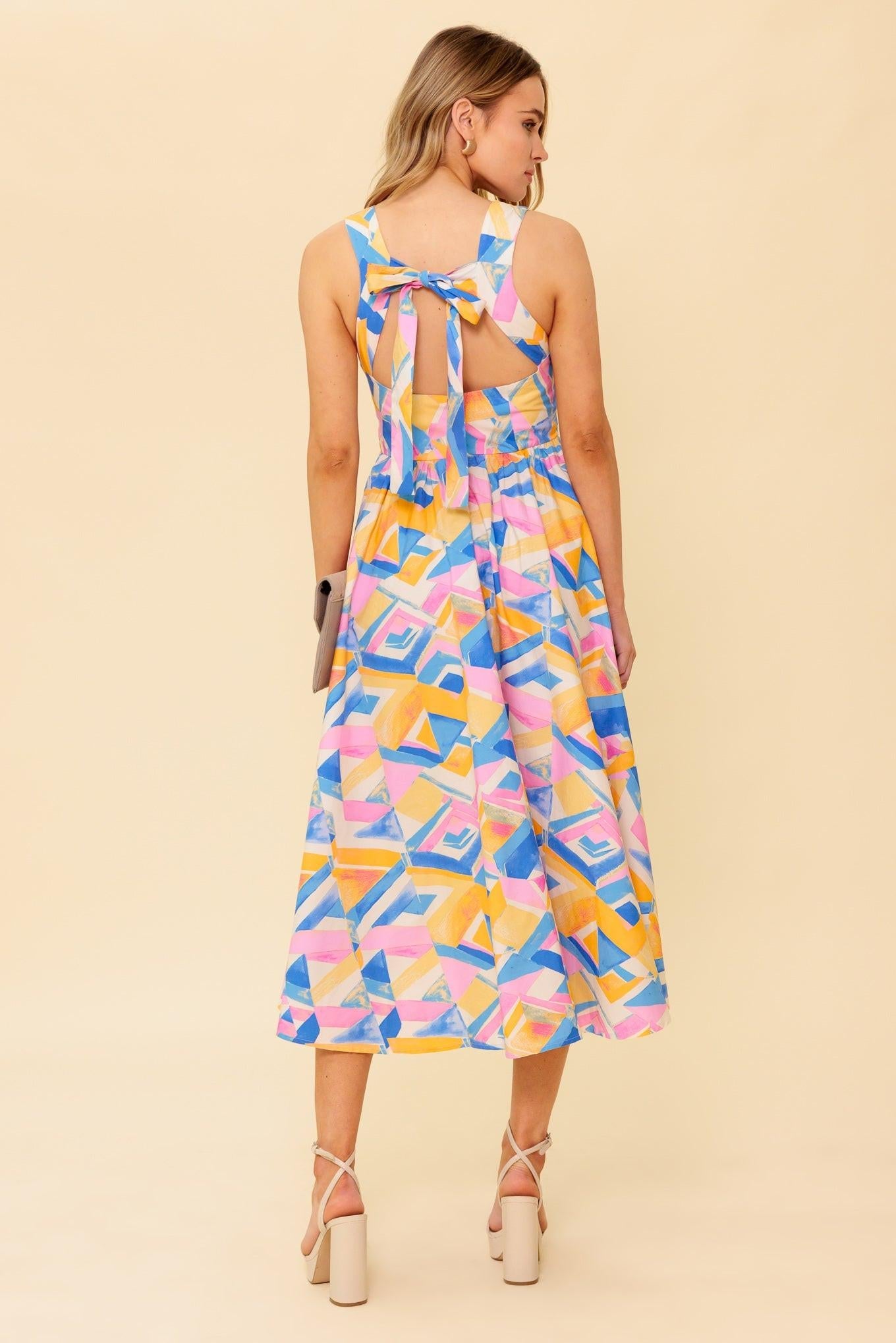 Patton Park Blue Woven Midi Dress in powder pink, view 6 — Soul Flow Apparel