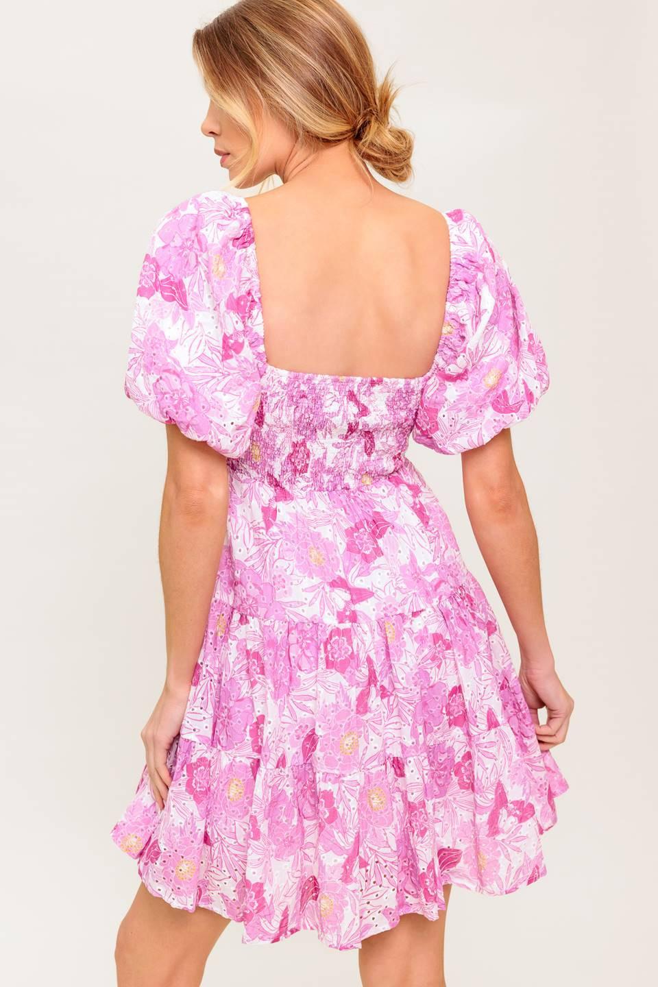 Meadow Rhythm Woven Eyelet Mini Dress in ivory pink, view 6 — Soul Flow Apparel