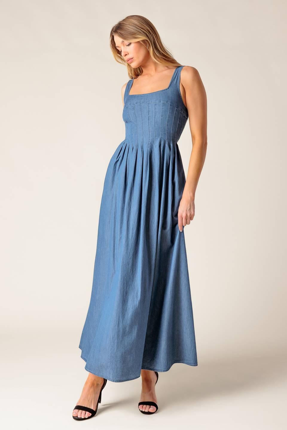 Passiflora Indigo Denim Midi Dress, view 3 — Soul Flow Apparel