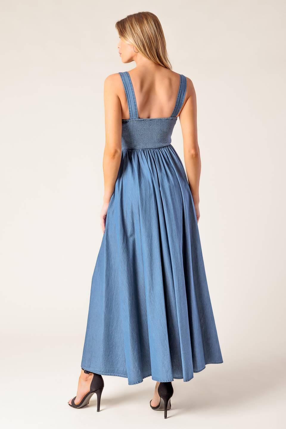 Passiflora Indigo Denim Midi Dress, view 5 — Soul Flow Apparel