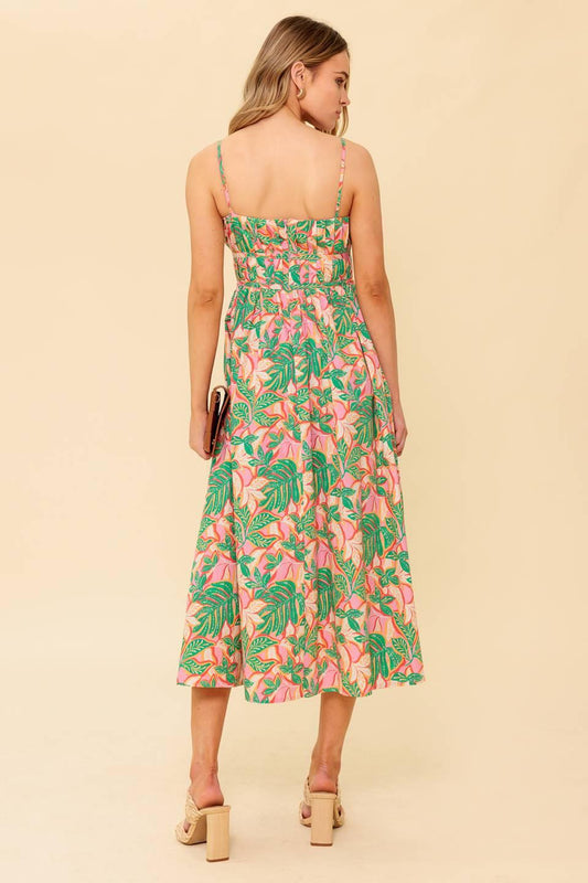 Storytelling Woven Midi Dress in pink green, view 7 — Soul Flow Apparel