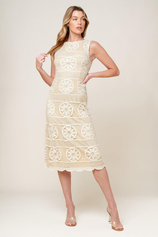 Prettiest Energy Cream Lace Midi Dress, view 2 — Soul Flow Apparel