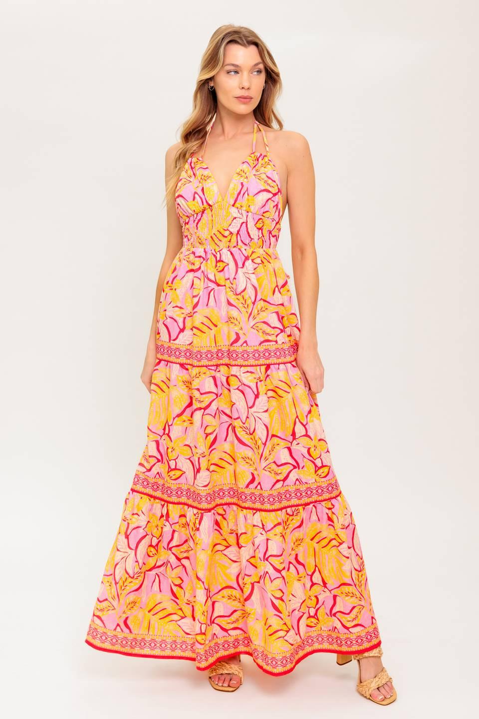 Go with Grace Woven Maxi Dress in pink mustard, view 1 — Soul Flow Apparel