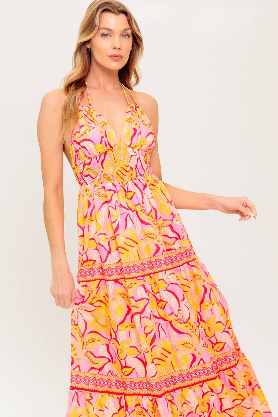 Go with Grace Woven Maxi Dress in pink mustard, view 2 — Soul Flow Apparel