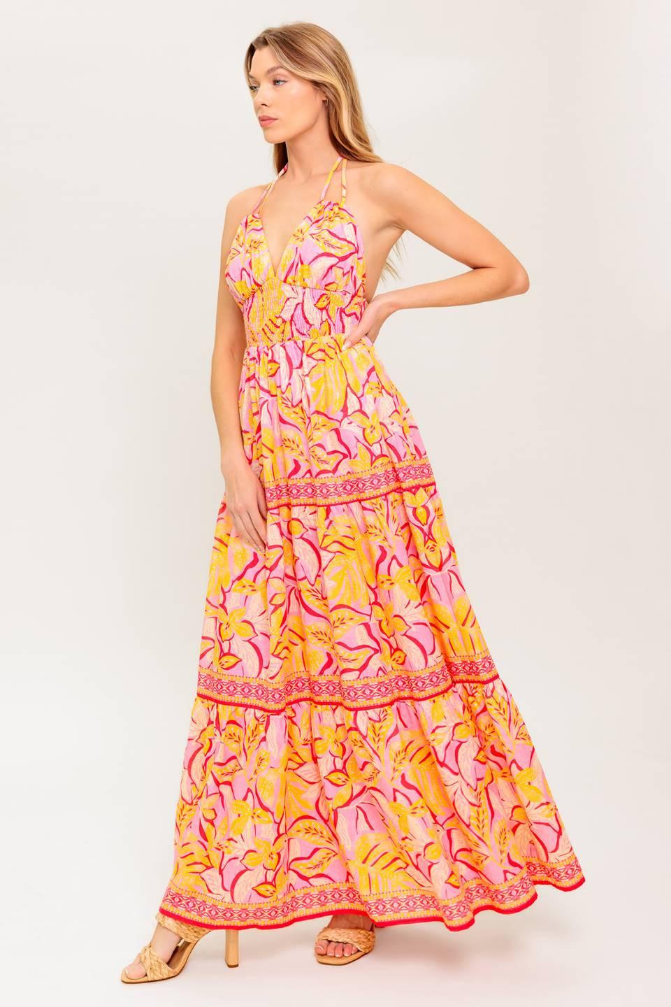 Go with Grace Woven Maxi Dress in pink mustard, view 3 — Soul Flow Apparel