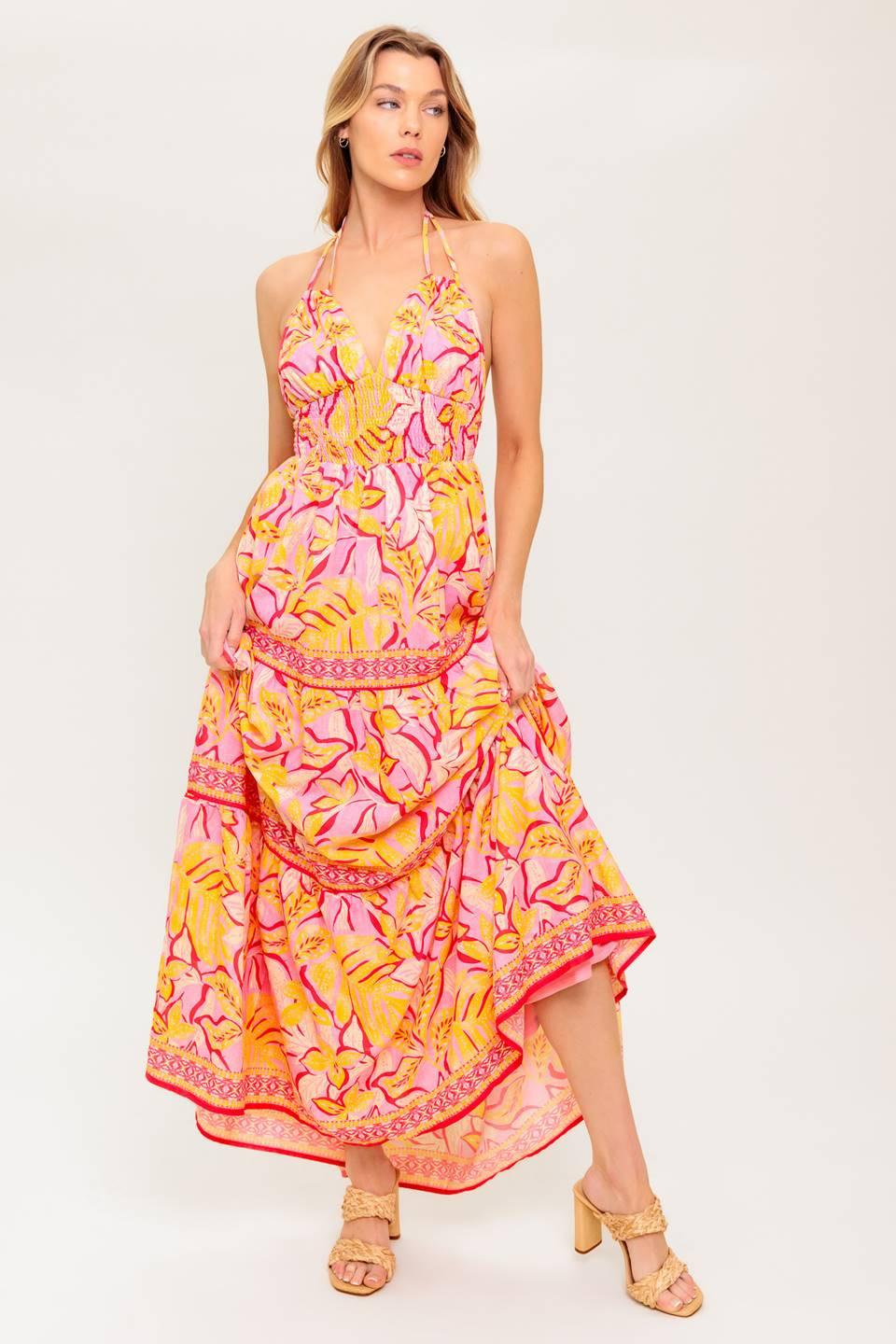 Go with Grace Woven Maxi Dress in pink mustard, view 4 — Soul Flow Apparel