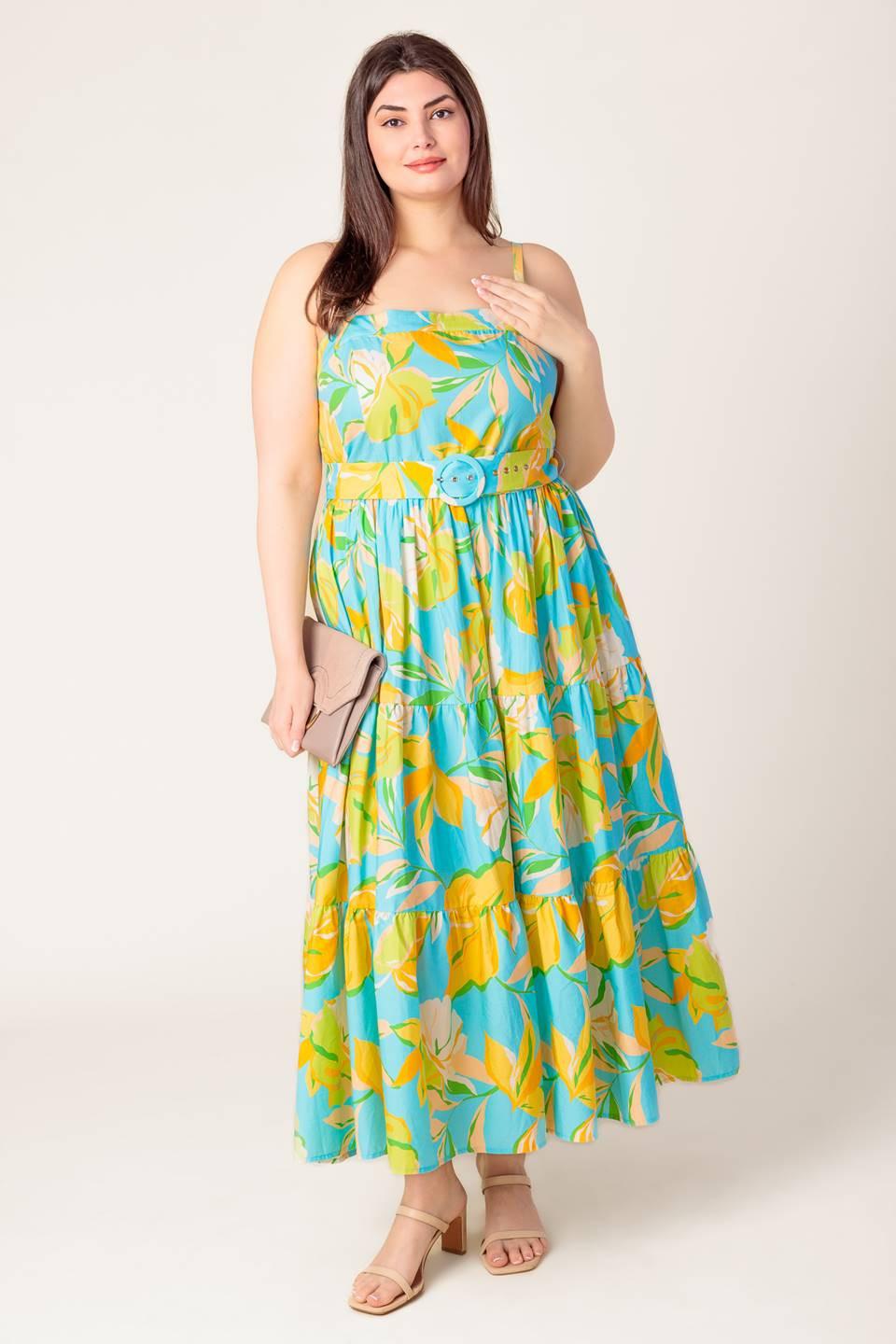 Perfection Bound Woven Mdi Dress in blue yellow, view 4 — Soul Flow Apparel