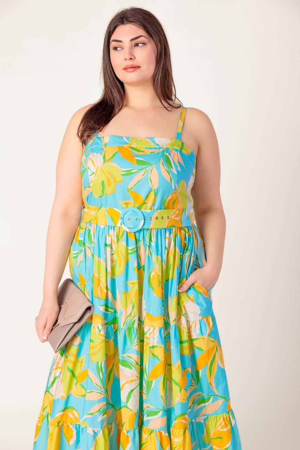 Perfection Bound Woven Mdi Dress in blue yellow, view 5 — Soul Flow Apparel