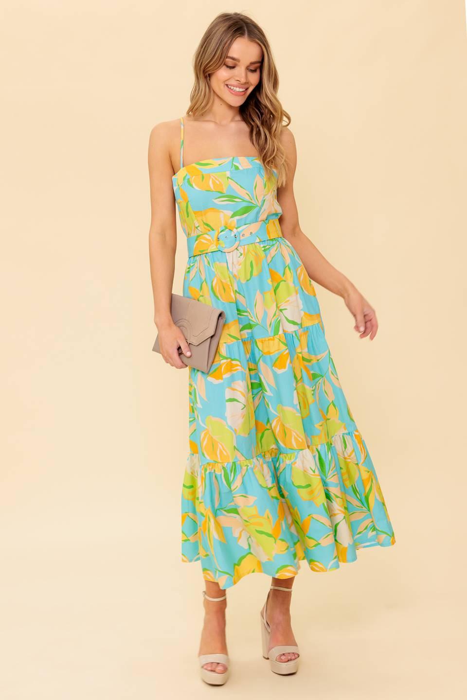 Perfection Bound Woven Mdi Dress in blue yellow, view 4 — Soul Flow Apparel