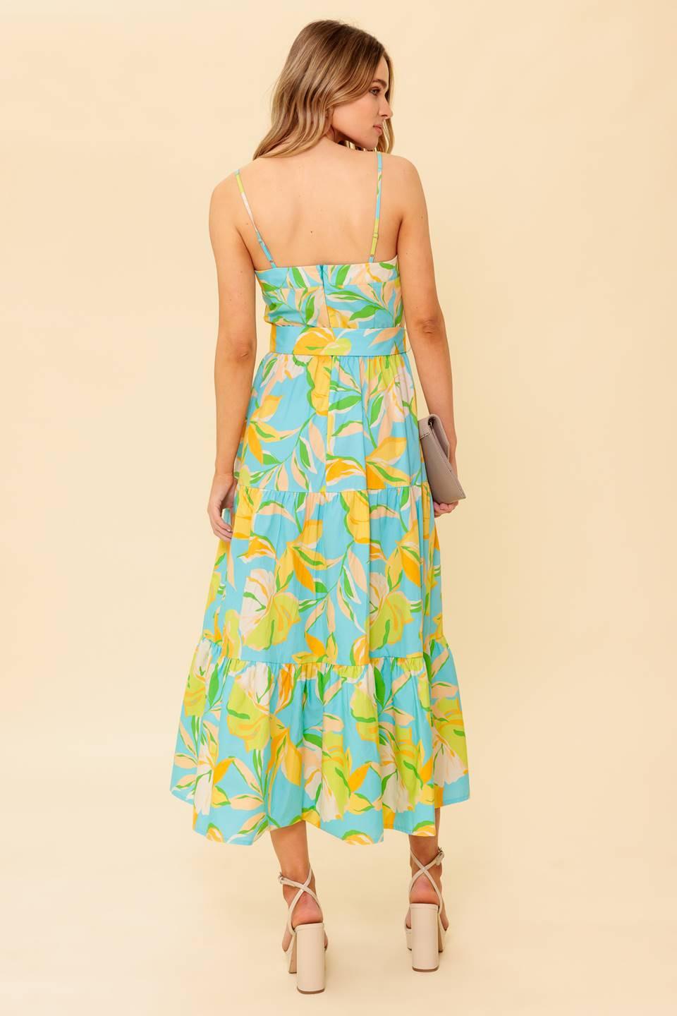 Perfection Bound Woven Mdi Dress in blue yellow, view 6 — Soul Flow Apparel