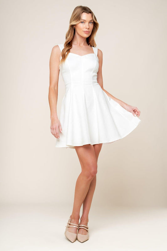 Last Your Chance Denim Woven Mini Dress in white, view 1 — Soul Flow Apparel