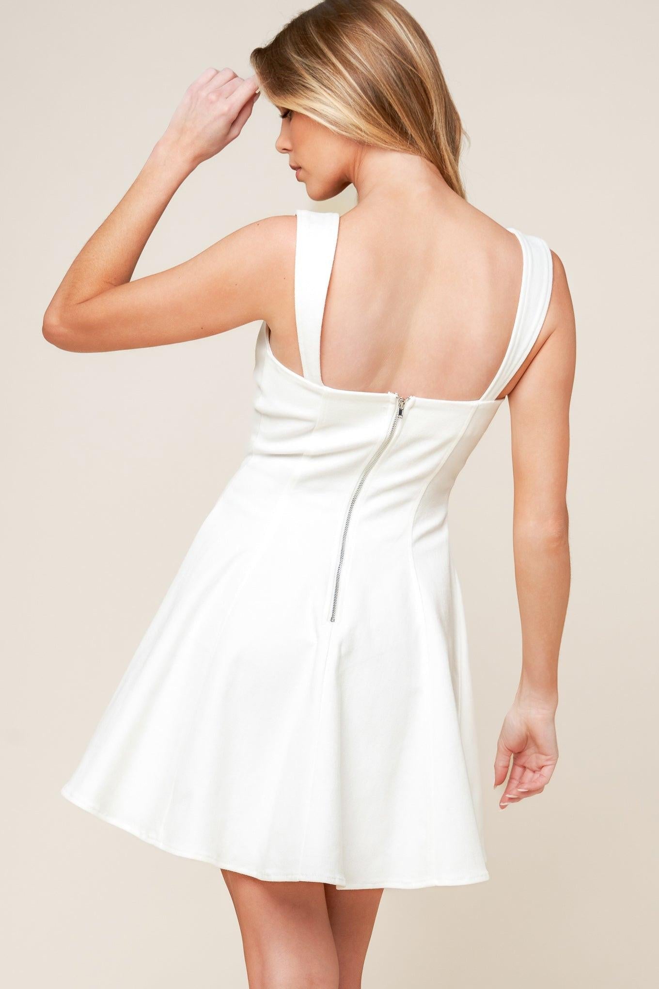 Last Your Chance Denim Woven Mini Dress in white, view 5 — Soul Flow Apparel