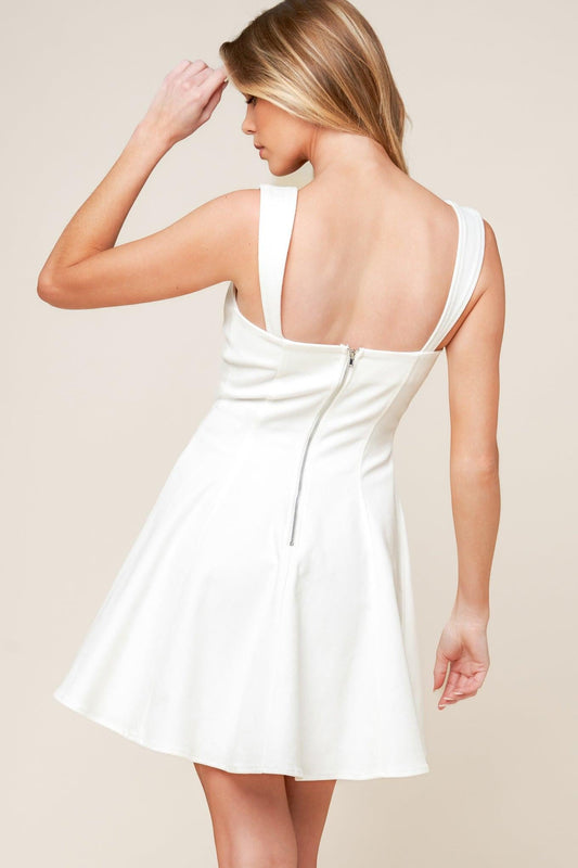 Last Your Chance Denim Woven Mini Dress in white, view 5 — Soul Flow Apparel