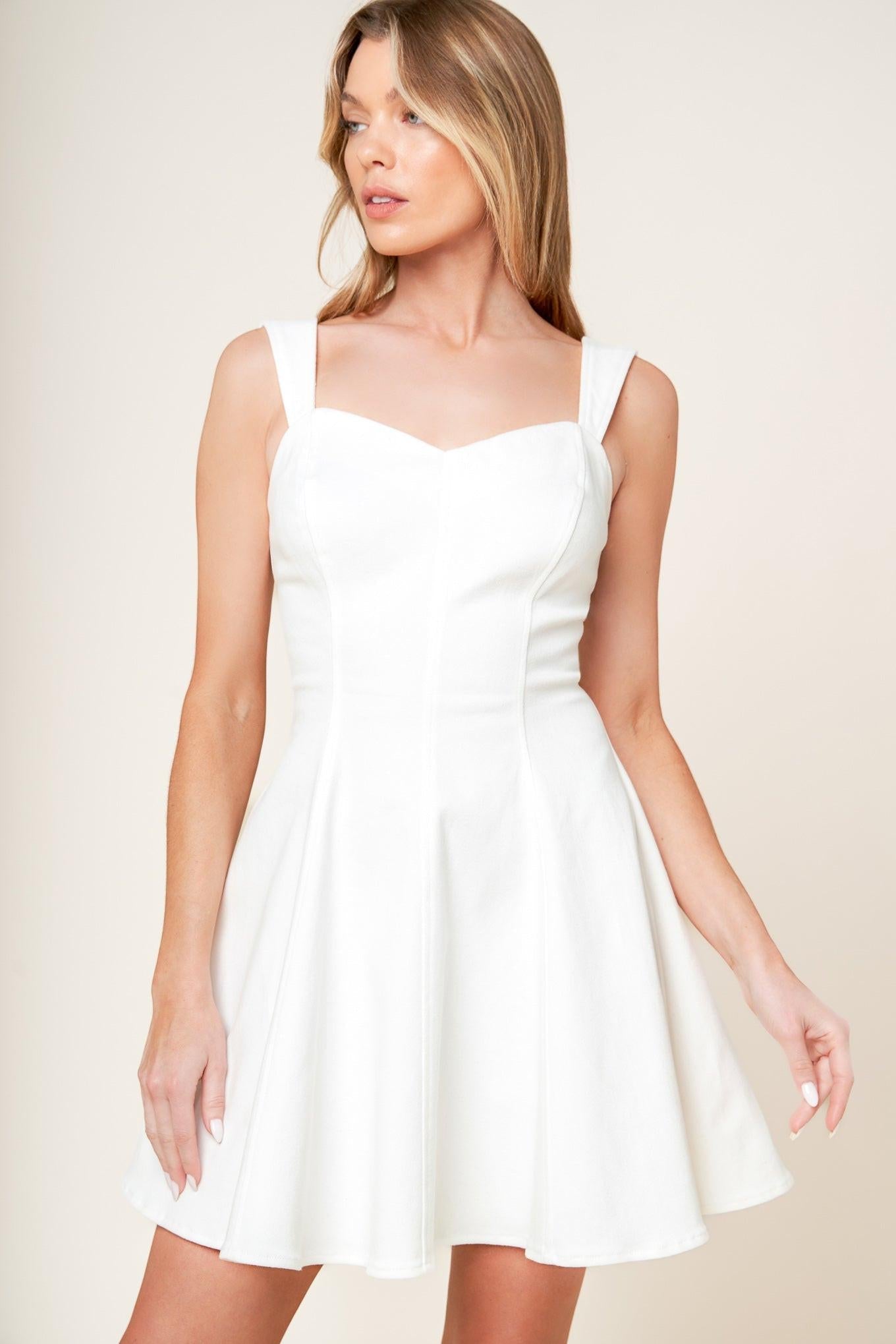 Last Your Chance Denim Woven Mini Dress in white, view 6 — Soul Flow Apparel