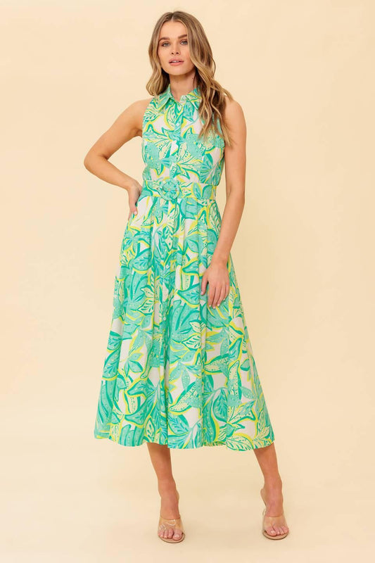 Days with You Woven Mdi Dress in white green, view 1 — Soul Flow Apparel