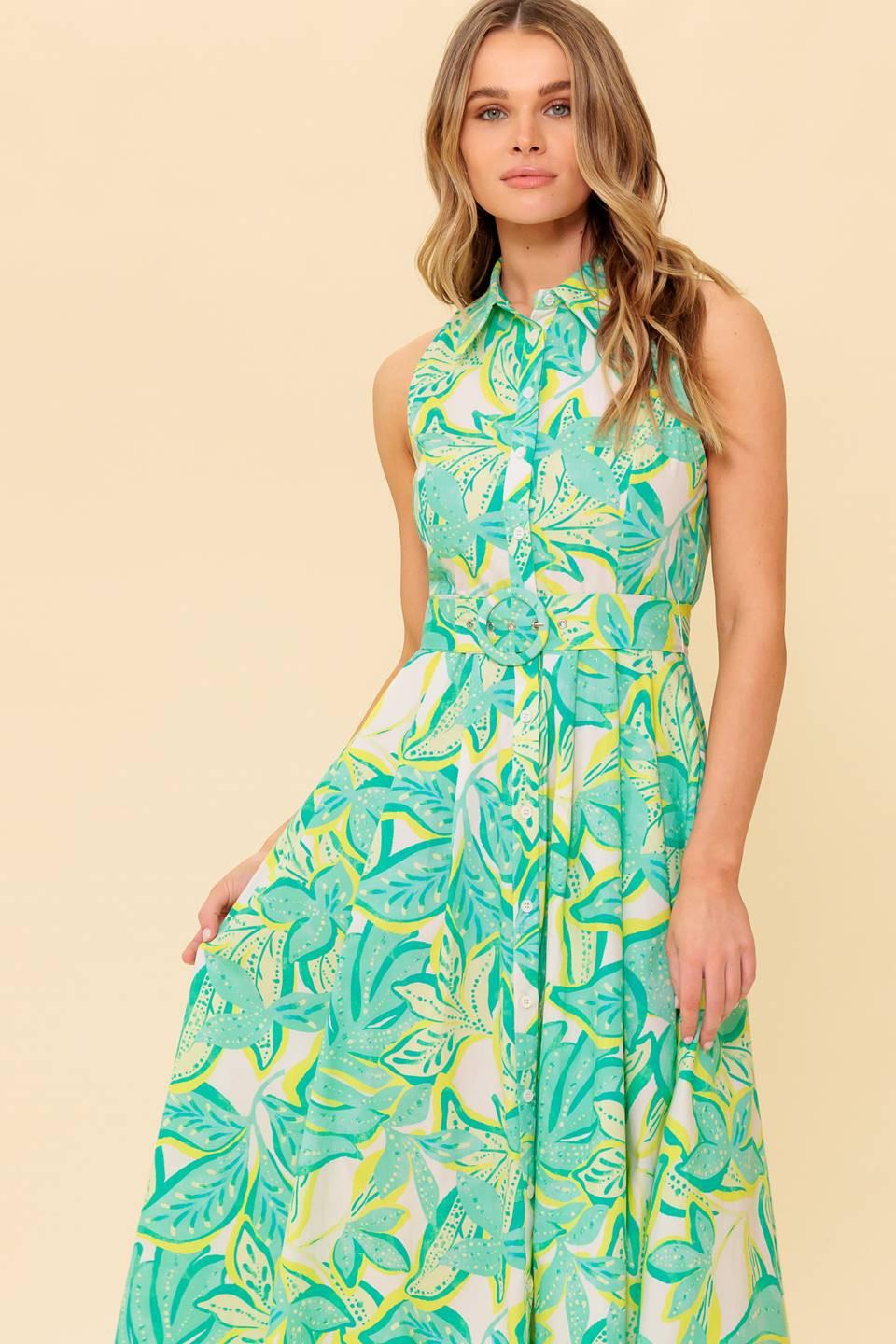 Days with You Woven Mdi Dress in white green, view 2 — Soul Flow Apparel