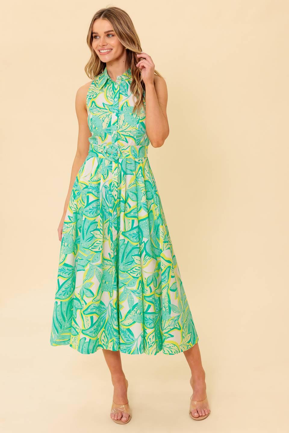 Days with You Woven Mdi Dress in white green, view 3 — Soul Flow Apparel