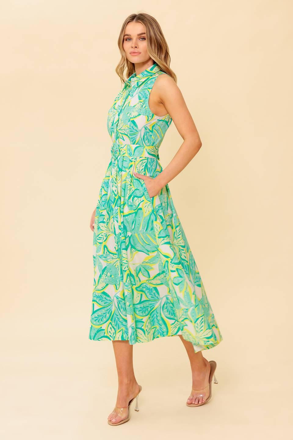 Days with You Woven Mdi Dress in white green, view 5 — Soul Flow Apparel