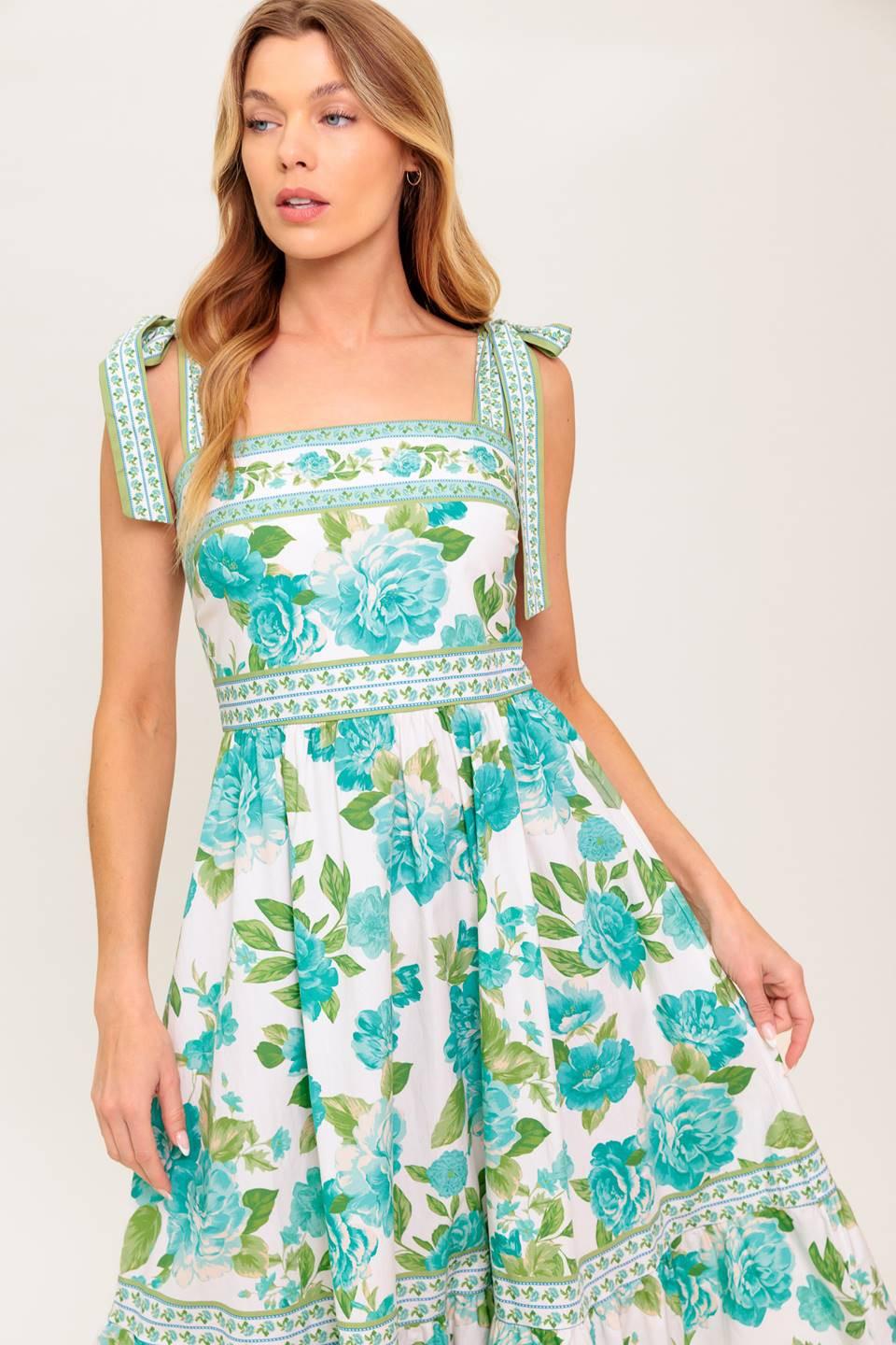 Written in the Sky Woven Midi Dress in ivory green, view 2 — Soul Flow Apparel